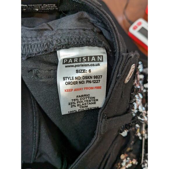 Parisian Sequin Jeans Womens 2 Black Silver Skinny Concert Mid Rise Embellished - Picture 6 of 13